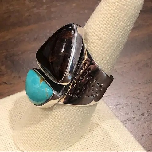 Krass&co JAY KING Desert Rose Trading Turquoise Amber Sterling Silver Ring 8-3/4