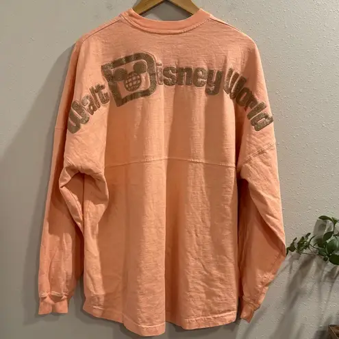 Walt Disney World Medium Peach Gold Puffy Glitter Long Sleeve Spirit Jersey Logo Orange