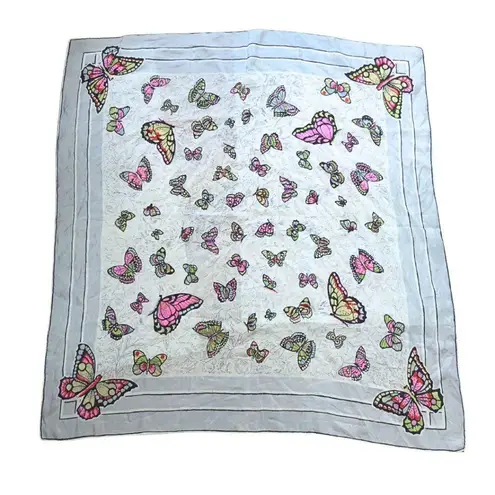 Vintage Y2K Butterfly Print Bandana Square Scarf Pastel Beach White