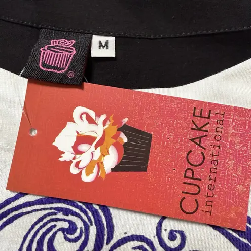 NWT Art To Wear M Cupcake International Oversized Tunic Top Seven Fish For Luck Black Size M