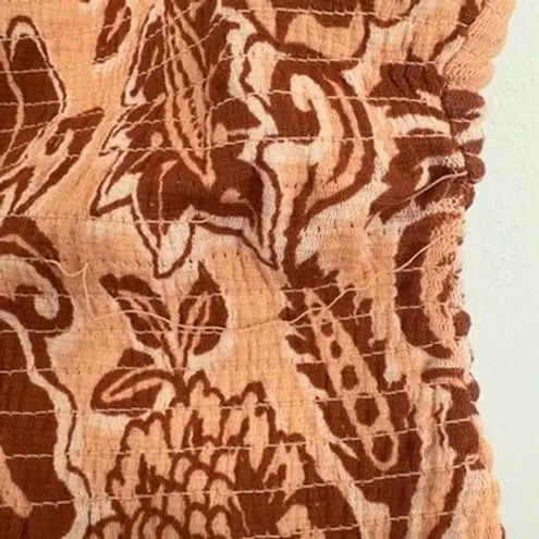 Free People  Shea Floral Smocked Peach Red Tank Top Peach Brown Boho Sleeveless
