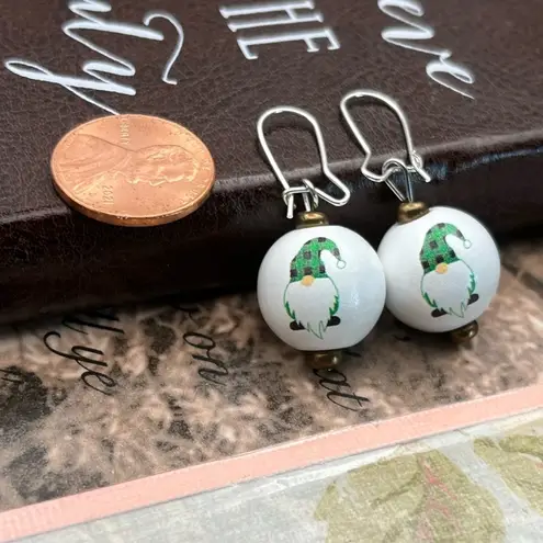 Handmade Holiday Gnome Earrings – Green Plaid Christmas Dangle – Stainless Steel Hooks