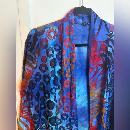 The Pyramid Collection Colorful Eclectic Bohemian Open Front Cardigan Blue Size L