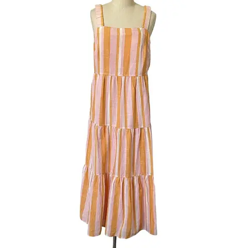 Pink White Orange Striped Tiered Maxi Dress