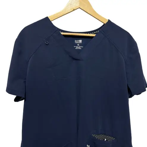 Koi Womens Scrub Top XL Navy Stretch Utility Pockets Workwear Medical Nurse Blue