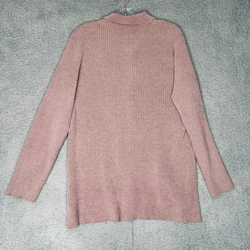 Jason Wu Ribbed Knit Collared Button Front Long Sleeve Women's L Dusty Rose