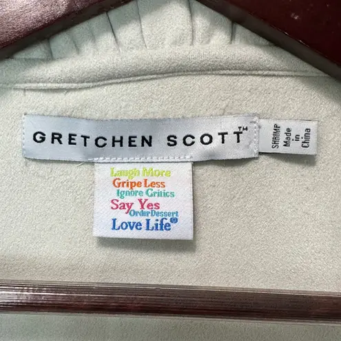 Gretchen Scott Women Ruffle Neck Tunic Top L Light Grey Chic Minimalist Capsule Gray Size M