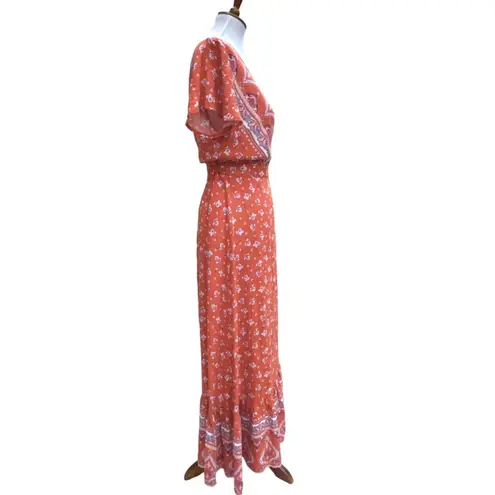 Medium Fall Maxi Dress Long Boho Medium Wrap Dress Cottage Prairie Orange Dress