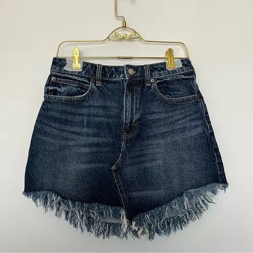 Free People  Bailey Raw Hem Fringe Denim Jean Asymmetrical Mini Skirt Size 27