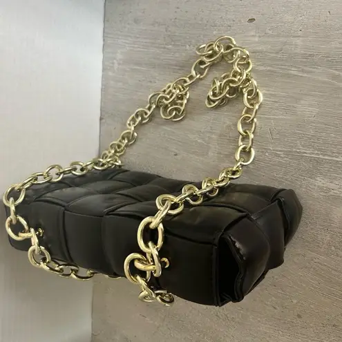 Sexy Faux Leather Puffer purse with Gold chain Black