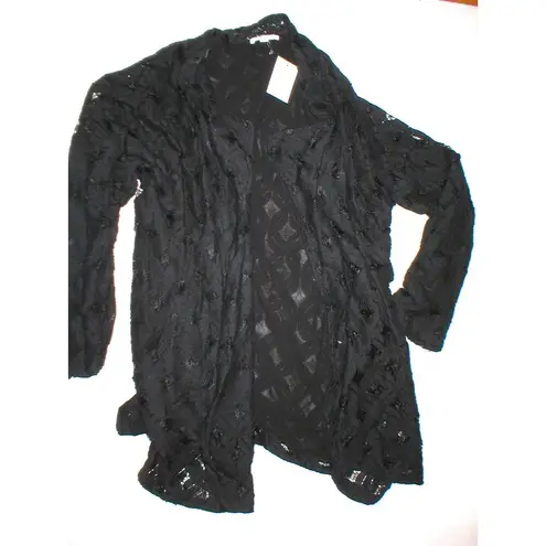 Pleione New Womens NWT Crochet Cardigan S Open Black Small Jacket Nice Soft USA