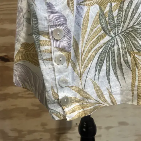 Tahari Linen Popover Blouse Size 1X Tropical Palm Print Coastal Beach Vacation