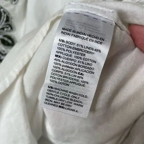 Chico's Chico’s Linen Blend Moss Green Floral Applique Tunic Top 2 12 M