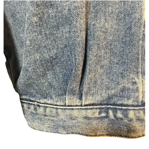 Vintage 80s Cropped Denim Jacket Studded Rhinestone Buttons USA Made Opal Size S Blue