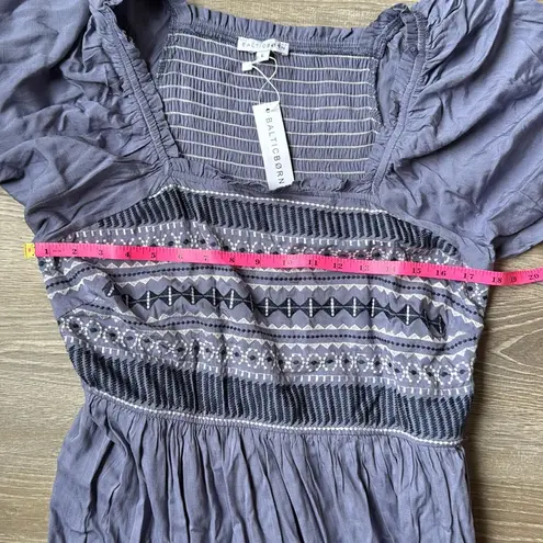 Baltic Born NEW Newcastle Blue Embroidered Puff Sleeve Smocked Midi Dress Large