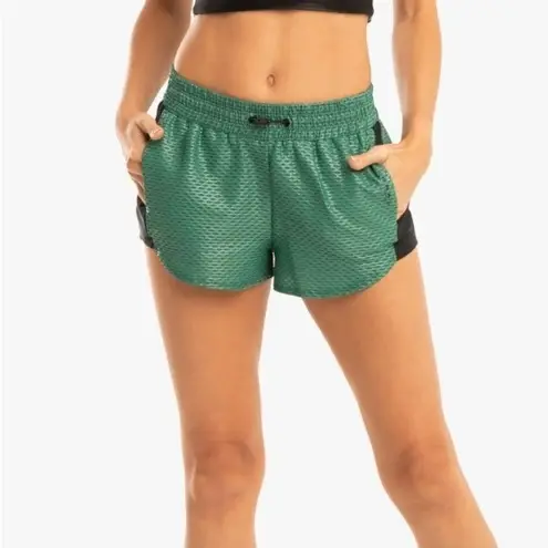 Koral Womens Duffle Green Power Shiny Netz Activewear Athleisure Gym Shorts sz S