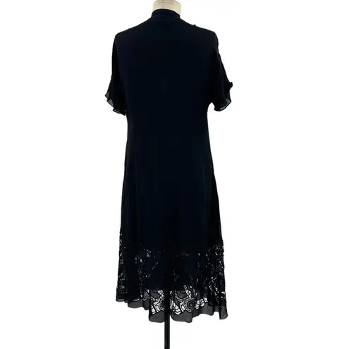 Marni Black Silk Tie Neck Crochet Hem Short Sleeve Dress Size 40 US 4