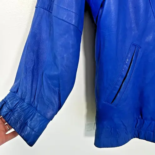 Andrew Marc Vintage 80's Electric Blue 100% Genuine Leather Jacket Womens Medium - Image 5