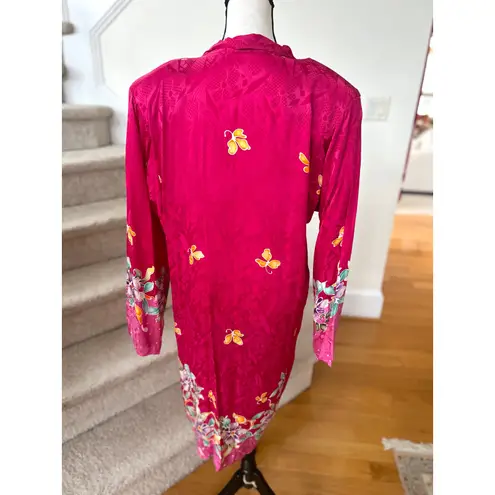 Vintage 90s Batik Pink Thai Floral Print Duster Jacket & Maxi Skirt Kaftan SET Size 12