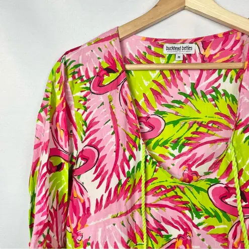 Buckhead Betties Pink & Green Flamingo Feathers Long Sleeve Dress M