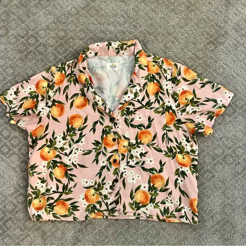 Marine layer EUC Pink Citrus Print Short Sleeve Lucy Top, Size Medium