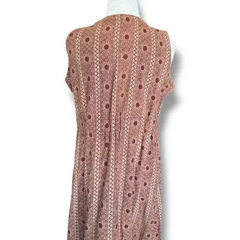 Vintage 90s Thamaga Textiles Botswana Maxi Dress Rust Cream Geometric Polka Dot Brown Size M