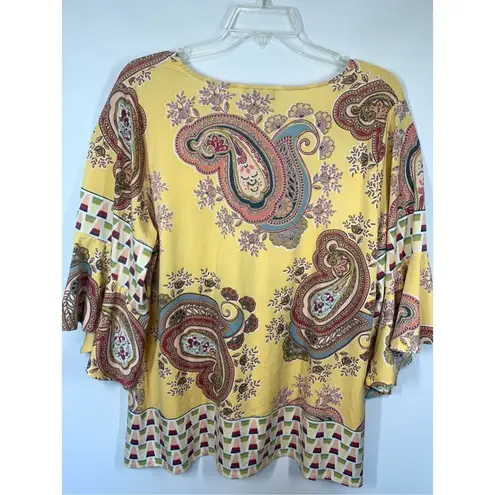 Melissa Paige Women's Paisley V-Neck Bell Sleeve Top Multicolor Size 1X/1X