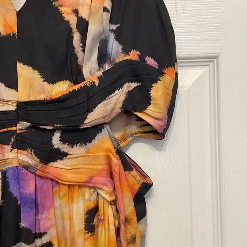 Ranna Gill Anthropologie Watercolor Floral Feather Maxi Dress with Cut Outs Black Size M