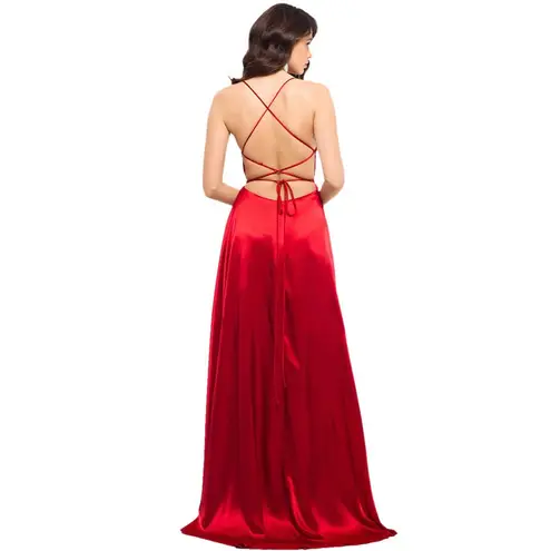 Betsy and Adam NEW WITH TAG Womens Charlotte Sleeveless Strappy Tie-Back Gown Red