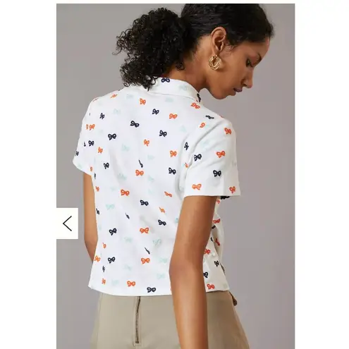 Maeve Anthropologie Top Womens Small White Short Sleeve Bow Embroidered Polo