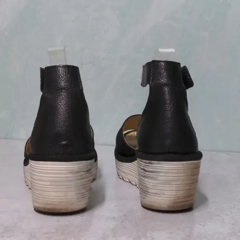 Fly London Yake Leather Wedge Sandals in Black– Size 41 (US 10-10.5) – EUC