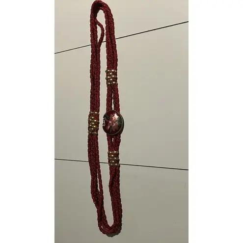 Vintage Chinese Cloisonné Rope Cord Belt, Red, Gold, Vied , Flower, Small