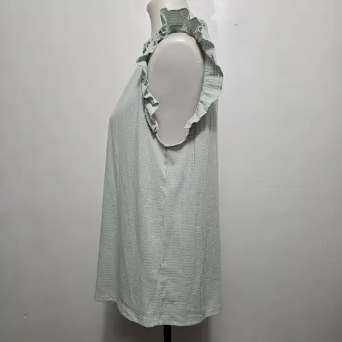 Ces Femme Ruffle Neck Sleeveless Top Mint Green Textured Summer Feminine Size L