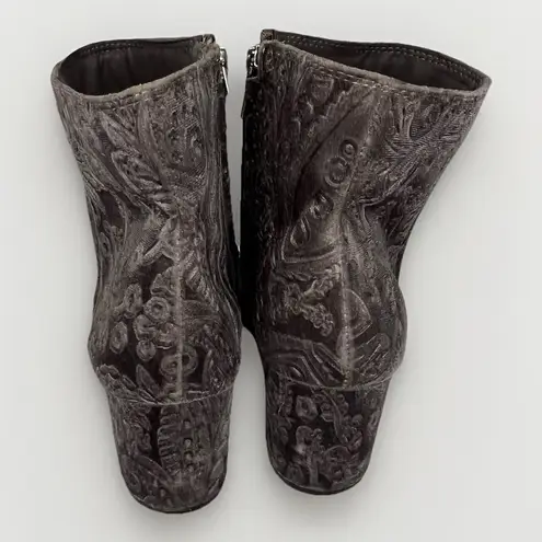 Zigi Soho Gray Velvet Paisley Ankle Boots Block Heel Boho Booties Women Size 9.5