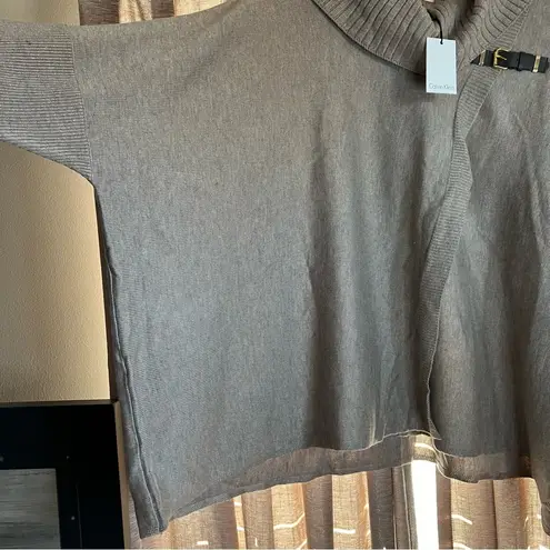 Calvin Klein NWT  Tan Leather Buckle Cowl Neck Poncho Sweater Large/Extra Large