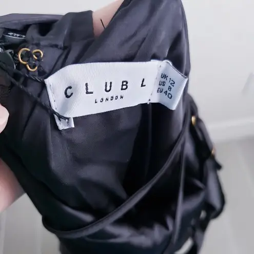 Club L London Emery Plunge Neck Strappy Satin Maxi Dress New With Tags Black Size 8