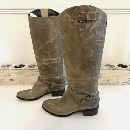 Source Unknown Charles David Boots Womens Size 7.5 Taupe Leather Riding Knee High Made Italy