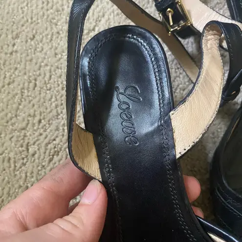 Loewe Authentic wrap ankle woven kitten heel sandals black leather