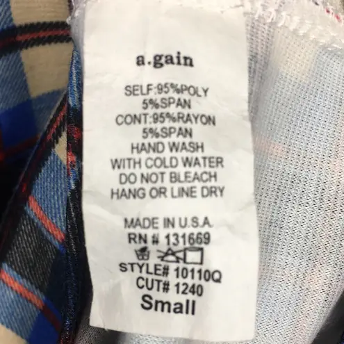 a.gain Blue Plaid Raglan Long Sleeve Shirt, Small