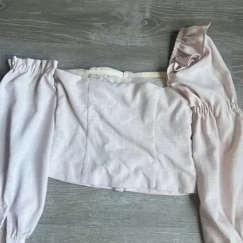 Song Of Style Emery Top One Shoulder Ruffle Beige Check White