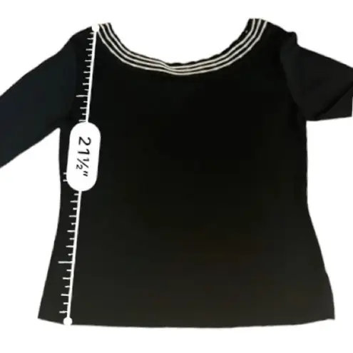 Joseph A Vintage Black W/ White Stripe Boat Neck 3/4 Length Sleeves Sweater Sz M