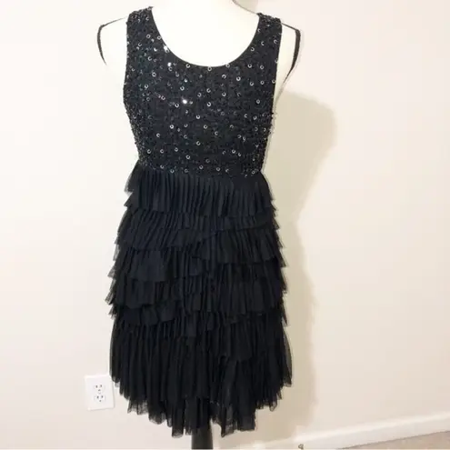 MM Couture Black Sequined Party Dress Size L Holiday Dark Fairy Whimsigoth Witchy Miss Me