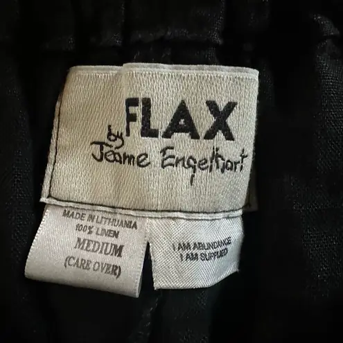 Flax  100% Linen Wide Leg Elastic Waist Pants in Black Size M - Image 4