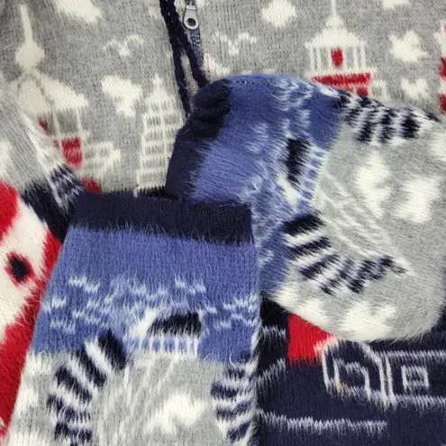 Artesanías Tuntaquimba Ecuador Wool Lighthouse Sweater Hoodie Nautical Knit L Blue Size L