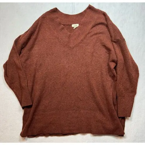 a.n.a  V-Neck Sweater Long Sleeve Cherry Mahogany Copper Brown Womens Size 2X NWT