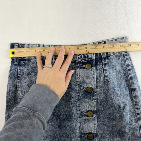 Vtg 90s Sz 12 28” Midi Denim Skirt Button Front Acid Wash Grunge Streetwear USA Blue