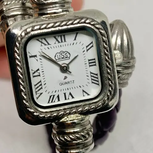 Uss women watch quartz analog 24mm silver purple tone Bracelet Snake running