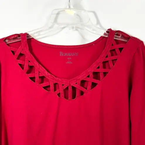 Roamans Plus Size 18W 20W Top Large Solid Red Cutout Neckline 3/4 Sleeve 174