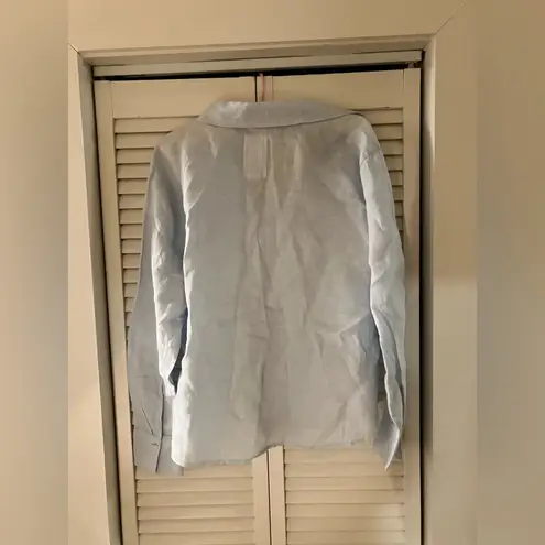 Calypso St. Barth Blue Linen Collared V-neck Top