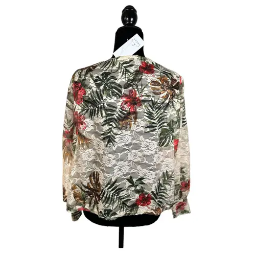 Ember Sheer Tropical Tie Front Oversized Topper Layer Blouse Medium NEW